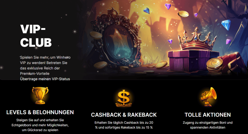 Winhero Casino VIP-Club – Cashback bis 20 % und exklusive Belohnungen